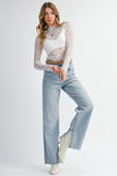 Floral Lace Sheer Long Sleeve Slim Fit Top- 3 Colors