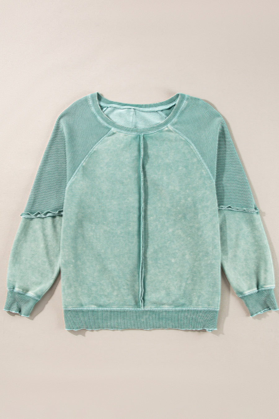 Waffle Knit Patchwork Raglan Sleeve Sweatshirt- 3 Colors