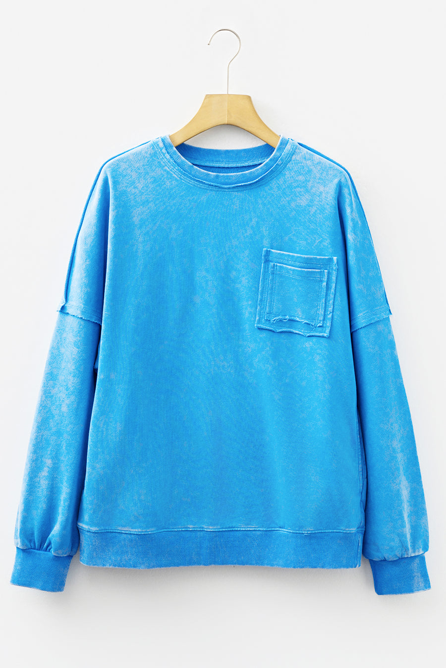 Turquoise Acid Washed Sweatshirt with Pockets