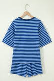 Striped Ribbed Short Sleeve T-Shirt and Shorts Set- 3 Colors