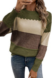 Color Block Crew Neck Drop Shoulder Scallop Detail Sweater- 3 Colors