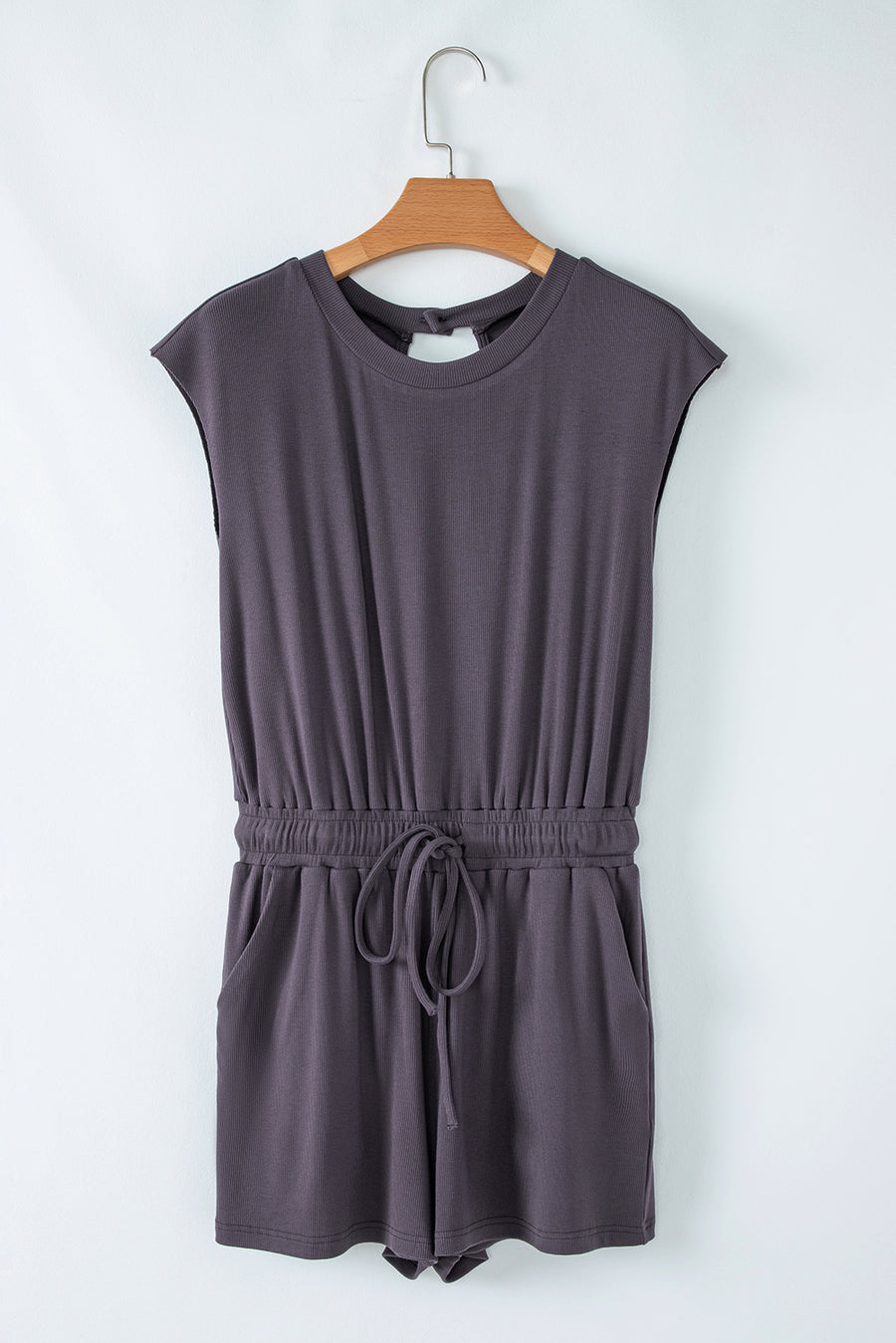 Cut-Out Back Drawstring Knit Romper- 2 Colors