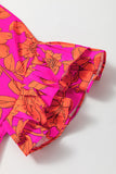 Neon Pink and Orange Floral Ruffle Sleeve Mini Dress