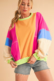 Color Block Patchwork Drop Shoulder Sweatshirt with Pockets- 2 Colors