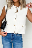 Sleeveless Knit Button-Up Sweater with Pockets- 2 Colors
