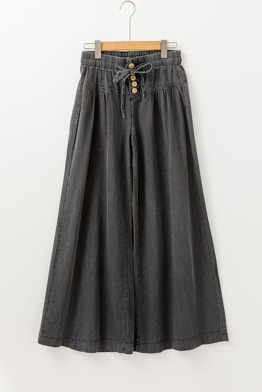 Mineral Wash Button-Up High-Waist Wide Leg Jeans