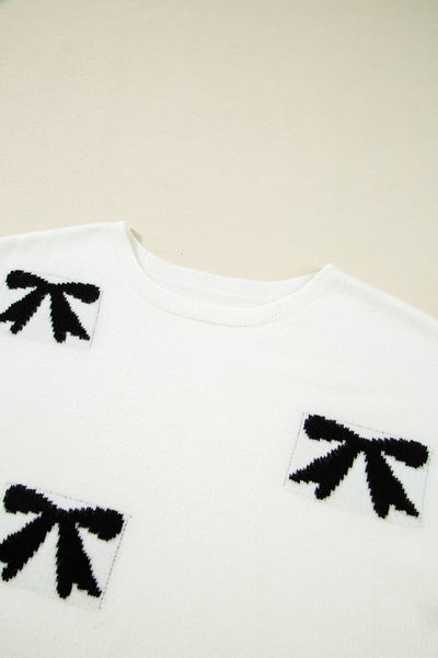 Black Bow Pattern Short Sleeve Knit Top