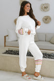 Cream Striped Drop Shoulder Sweateshirt and Joggers Outfit Set