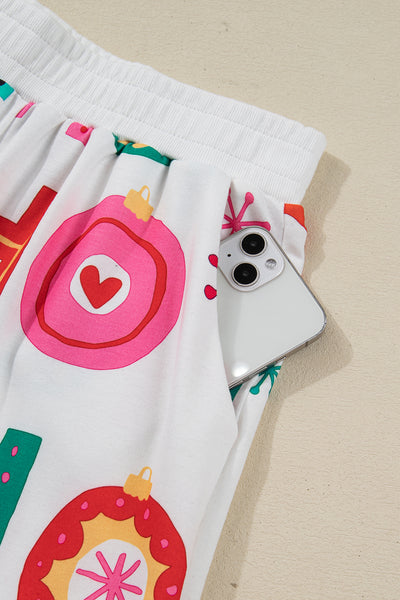 Pink Santa Claus Graphic Christmas Tree Pajama Set