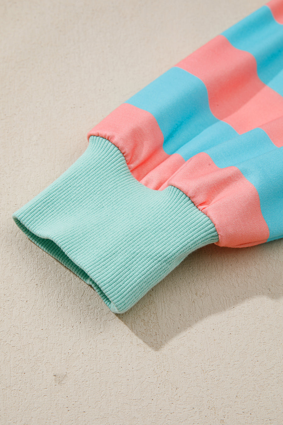 Coral & Turquoise Striped Drop Shoulder Button Collar Side Slit Long Sleeve Shirt