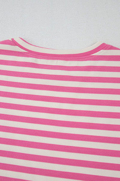 Pink Striped Crew Neck T-Shirt and Drawstring Shorts Set
