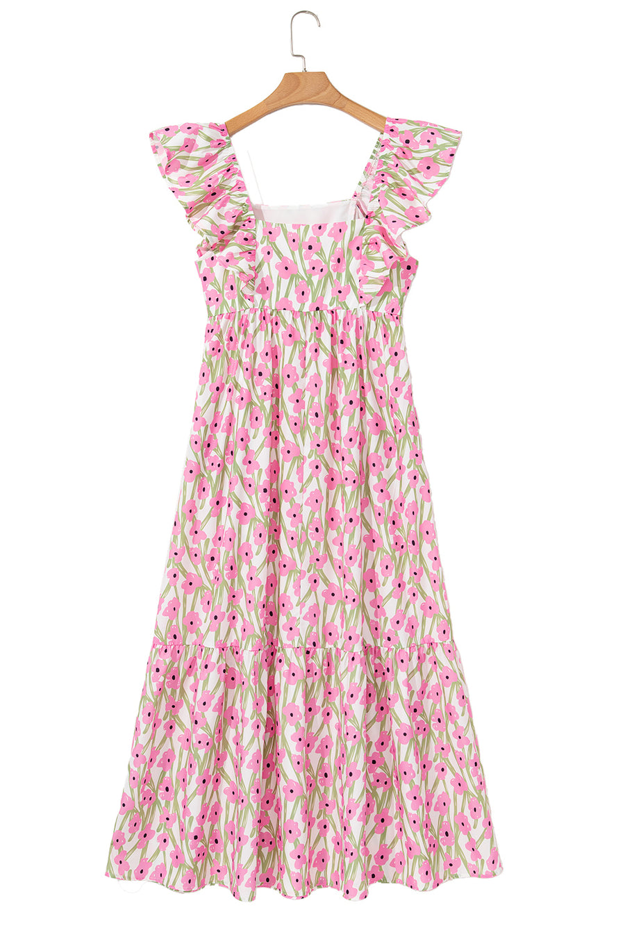 Floral Print Square Neck Ruffled Strap Maxi Dress- 2 Colors