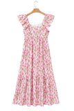 Floral Print Square Neck Ruffled Strap Maxi Dress- 2 Colors