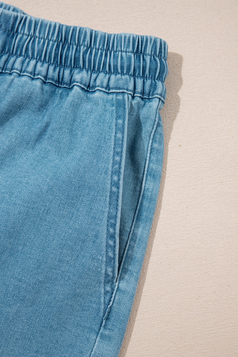 Drawstring Elastic Waist Denim Shorts