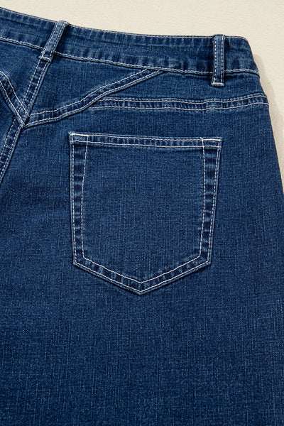 Sail Blue Stitched Waist Detail Cuffed Jeans
