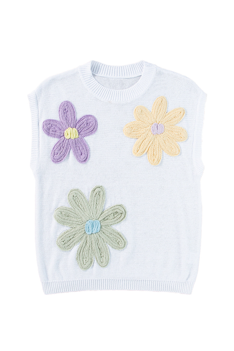 Flower Patch Knit Crew Neck Short Sleeve Sweater- 2 Colors