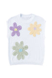 Flower Patch Knit Crew Neck Short Sleeve Sweater- 2 Colors
