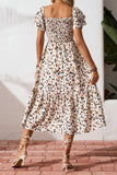 Floral Print Smocked Ruffle Sleeves Dress B