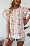 Pink Rose Layered Ruffle Short Sleeve Blouse
