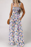 Floral Square Neck Stretch High-Waist Jumpsuit- 3 Colors