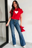 Heart Cropped Short Sleeve Mock Neck Sweater- 3 Colors