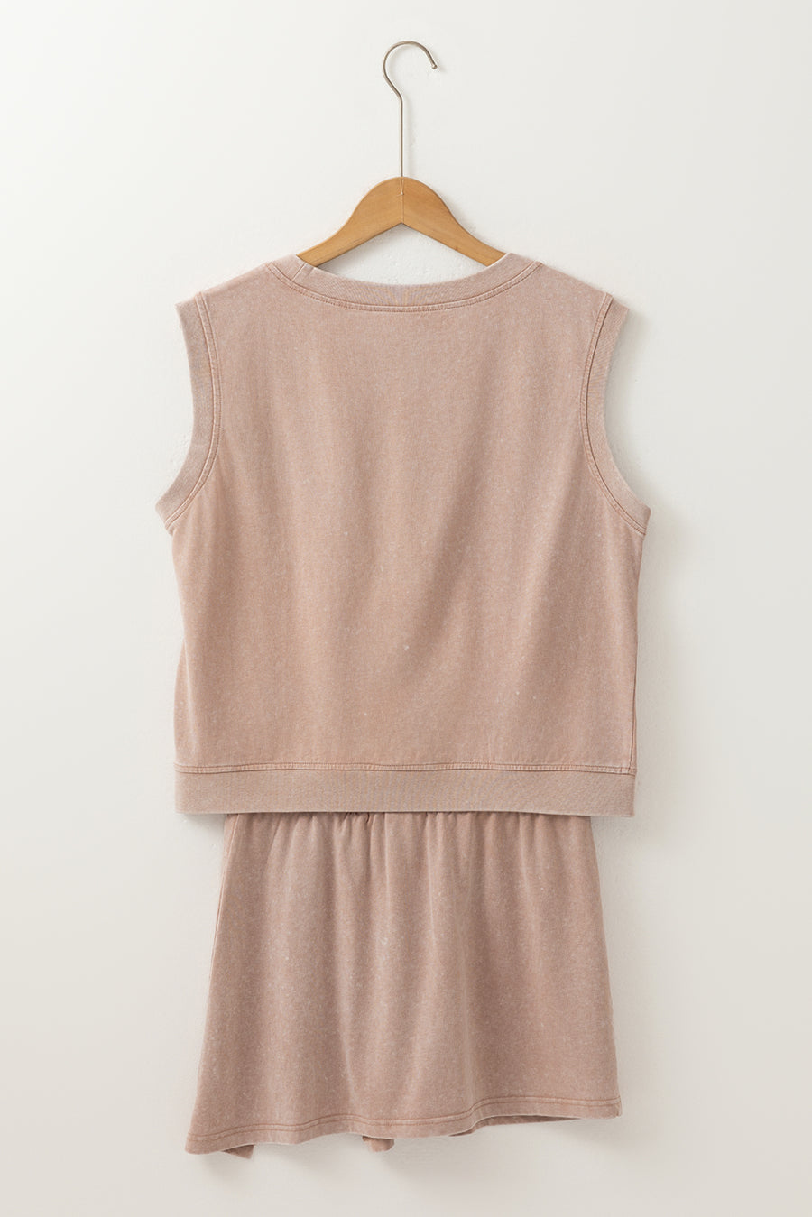 Yellow Cream Solid Color Washed Sleeveless Top Split Skort Cotton 2pcs Outfit