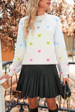 Multicolored Hearts Color Block High Neck Sweater