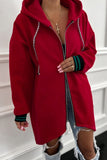 Contrast Cuff Drop Shoulder Zip-Up Tunic Hoodie- 3 Colors