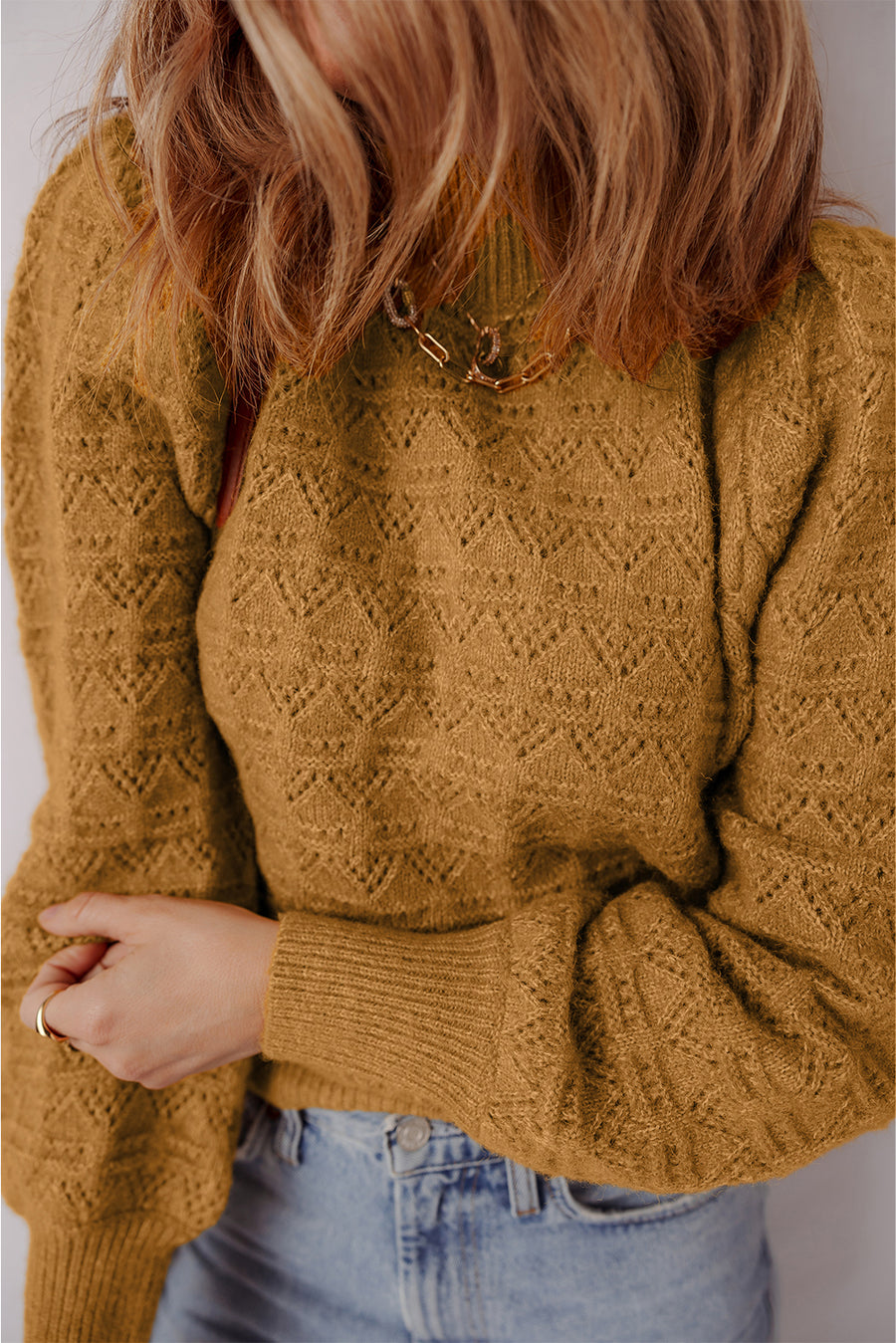Jurassic Gold Crochet Balloon Sleeve Sweater