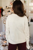White Sequin Bow Graphic Knit Sweater
