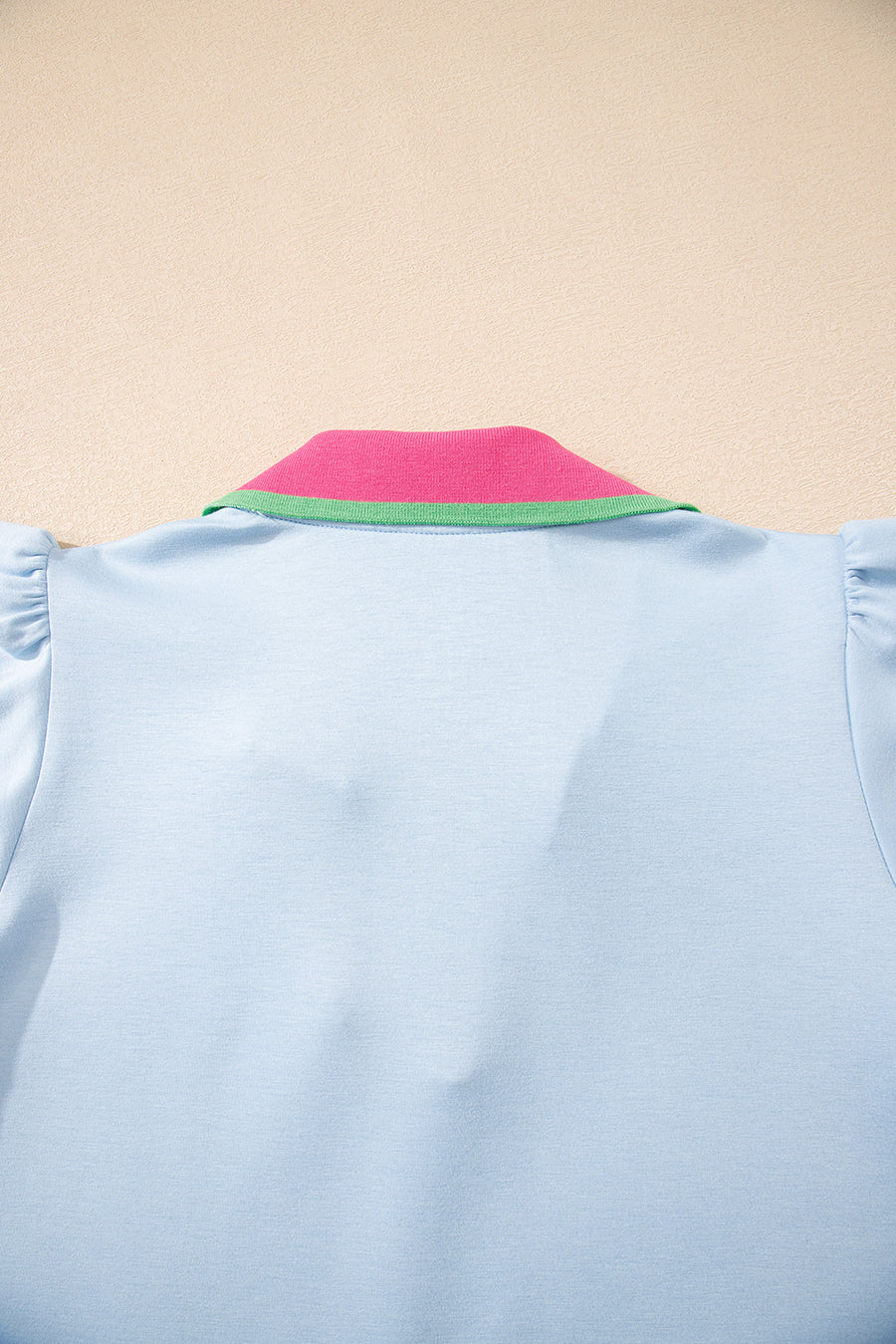 Baby Blue Collared V-Neck Ruffle Sleeve Blouse