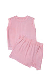 Yellow Cream Solid Color Washed Sleeveless Top Split Skort Cotton 2pcs Outfit