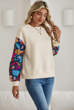 Floral Patchwork Sleeve Textured Sweatshirt