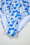 Blue Multi Floral Ruffled Strap Lace-Up Keyhole One-Piece Swimsuit B