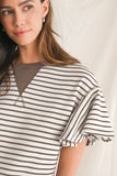 Striped Ruffle Sleeve Crew Neck T-Shirt- 3 Colors