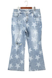 Plus Size Star Print Button Fly Slit Knee Destroyed Jeans