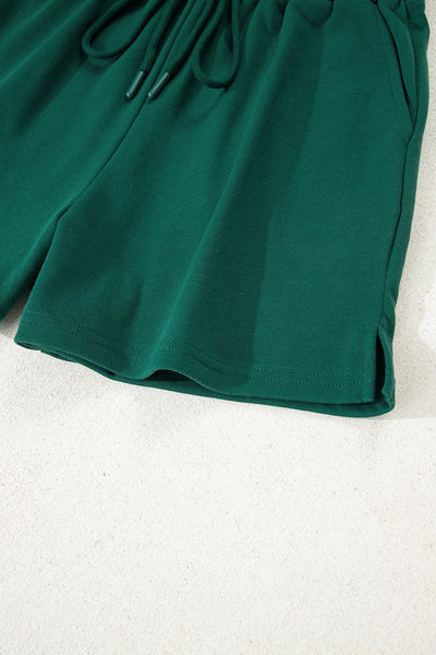 Varsity Striped Sleeve Drop Shoulder Sweatshirt and Shorts Set- 5 Colors