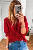 Frilled V-Neck Bow Detail 3/4 Sleeve Blouse- 2 Colors