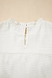 White Ruffle Trim Waffle Textured Short Sleeve Blouse