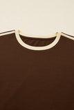Varsity Striped Contrast Trim Crew Neck Long Sleeve T-Shirt- 3 Colors