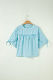 Meadow Mist Green Tie Half Sleeve Pleated Detail Babydoll Blouse