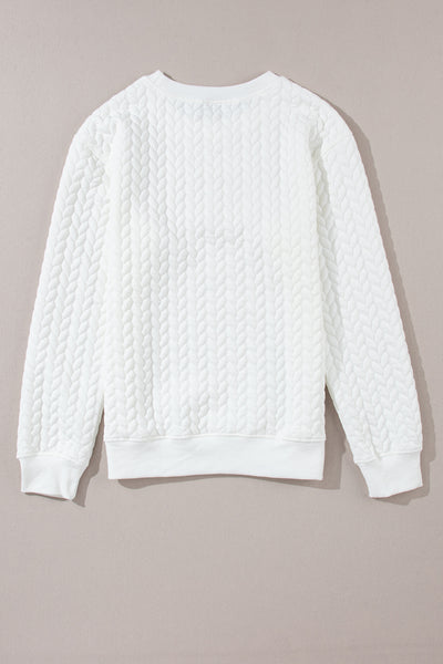 White Chenille Letter Patch Quilted Sweatshirt- 2 Styles