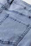 Beau Blue Button Zip High-Waist Flared Hem Jeans