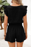 Textured Ruffle Blouse and Shirred High-Waist Shorts Set- 5 Colors