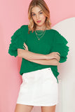 Green Crew Neck Ruffled Tulle Short Sleeve Blouse
