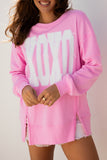 Bow & Sequin XOXO Exposed Seam Slit Hem Baggy Sweatshirt- 3 Colors