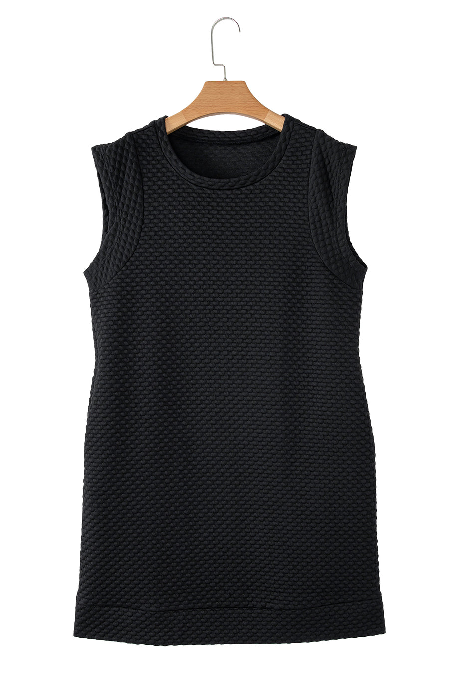 Black Textured Cap Sleeve T Shirt Shift Mini Dress
