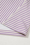 Purple Stripe Floral Color Block Patchwork Stitching Edge T-Shirt