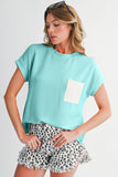 Twist Ribbed Color Block Pocket Crew Neck T-Shirt- 4 Colors