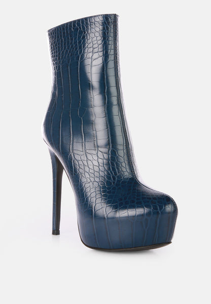 Orion High Heeled Croc Ankle Boot- 3 Colors